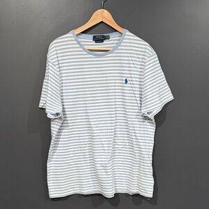 Polo by Ralph Lauren Men's Light Blue and White Striped Tee